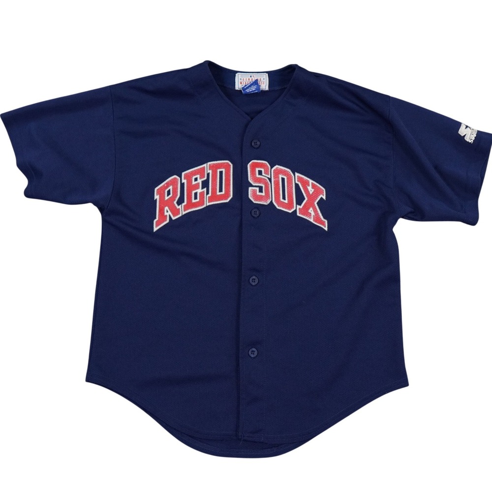 VTG Starter Red Sox Mo Vaughn 42 Jersey Youth XL Men Small Blue MLB 90s Baseball